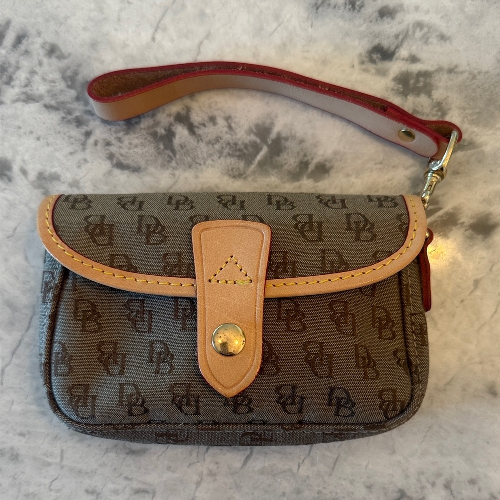 Dooney & Bourke Brown and Tan Monogram Wristlet